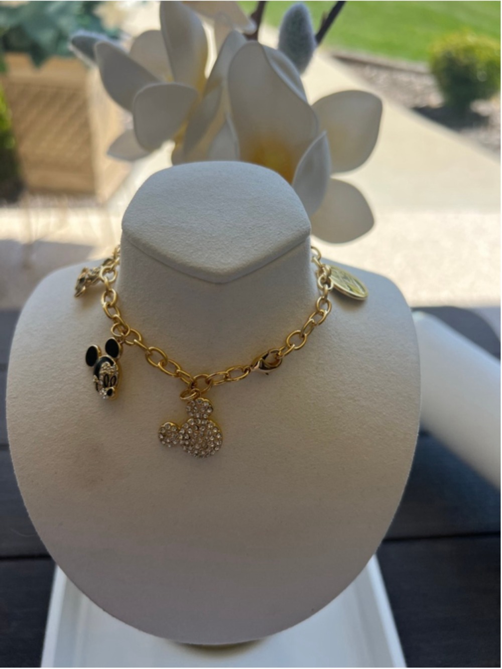 Disney Gold Mickey & Minnie Charm Bracelet 9in